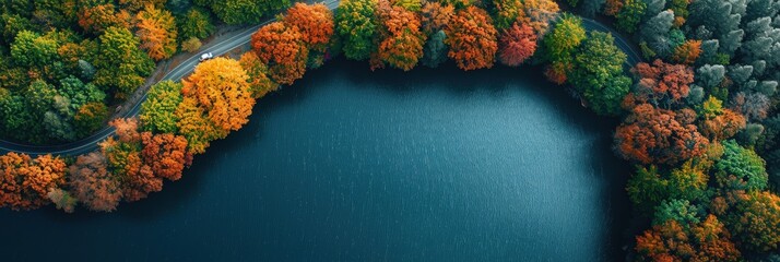 Poster - Aerial View of a Serene Forest Lake