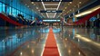 © caucul - A red and white airport terminal with a red floor