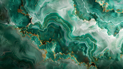 Canvas Print - Close up of green marble with gold veins resembles fluid geological phenomenon