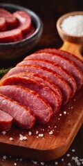 Canvas Print - sliced raw meat. we prepare the meat for stewing. raw sausages, sausages before cooking