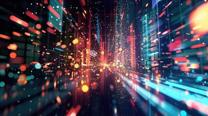 Wall Mural - abstract digital tunnel with bright, colorful lights and futuristic appearance