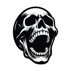 Poster - Black and white human skull silhouette vector illustration isolated on white background