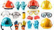 © Textures & Patterns - Personal Protective Equipment (PPE): Equipment such as helmets, gloves, and safety glasses for protecting workers isolated on white background