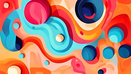 Wall Mural - A visually appealing and minimalistic background, vibrant and dynamic abstract background with a riot of colors and shapes. showcasing a balanced arrangement of elements and a subdued color palette