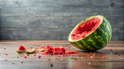 Wall Mural - Ripe watermelon smashed on the floor , food, fruit, messy, splatter, summer, juicy, red, broken, failed, accident