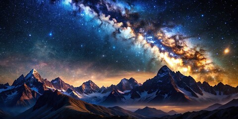 Wall Mural - Galactic Peaks at Night with stars and mountains , night sky, stars, mountains, galaxy, space, celestial, peaks, Milky Way