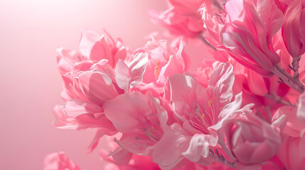 Aufkleber - Creative composition of pink flowers and pink background Flowerscape flat lay : Generative AI