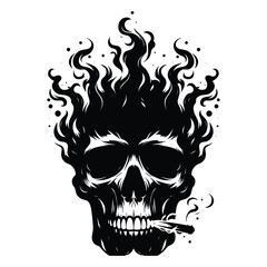 Poster - Skull smoking silhouette vector illustration isolated on white background