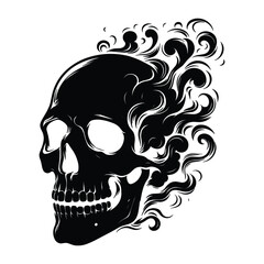 Sticker - Skull smoking silhouette vector illustration isolated on white background