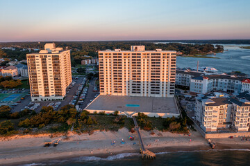 Wall Mural - Aerial View of Condos by the Beach on the Chesapeake Bay in Virginia Beach at Sunset