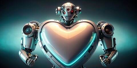 Wall Mural - Futuristic robot in the shape of a heart, technology, future, artificial intelligence, robotics, love, Valentine's Day