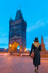 Wall Mural - View of Charles Bridge and Lesser Bridge Tower in Prague, Czech Republic