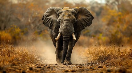 Wall Mural - Large elephant bull walking in the African savanna