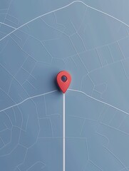Fototapete - A simple and minimalist image of a red location pin on a clean, modern city map background. Perfect for navigation apps and travel services. Generative AI