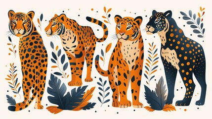 Wall Mural - Graceful and elegant, these four leopards are sure to add a touch of beauty to any project. 