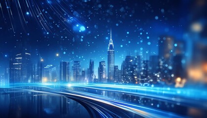 Wall Mural - Blue Abstract background and bokeh of night city life lights