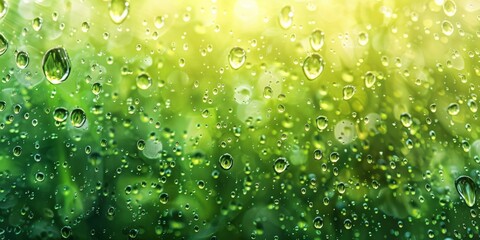 Close-up of sparkling green water droplets on a surface, reflecting light.