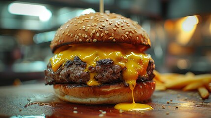 Sticker - A burger with melted cheese on top of it