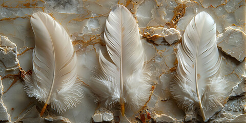 panel wall art, wall decoration, marble background with feather designs