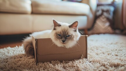 Wall Mural - The cat in cardboard box