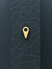 Fototapete - A minimalist and sleek image of a gold location pin on a black map background, perfect for navigation apps and travel services. Generative AI