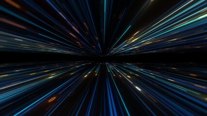 Wall Mural - big data concept. abstract dark blue orange fast moving binary computer data. high speed motion, art
