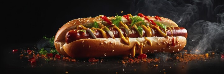 Canvas Print - The Taste of Chicago Festival. serving a juicy hot dog. delicious hot hot dog