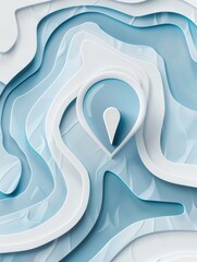 Poster - A clean and minimalistic illustration of a location pin set against an abstract blue and white map background. Perfect for navigation apps and travel services. Generative AI