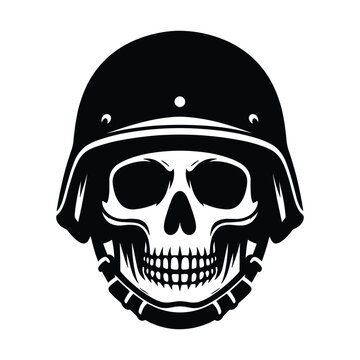 Skull wearing helmet silhouette vector illustration isolated on white background