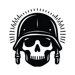 Sticker - Skull wearing helmet silhouette vector illustration isolated on white background