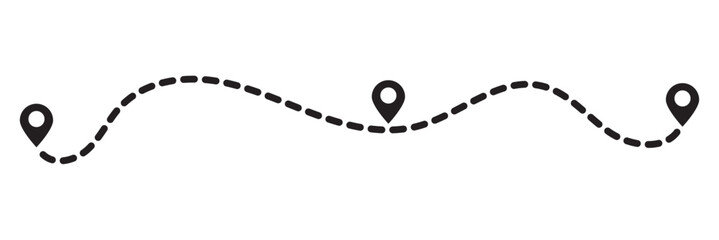 Map address location pointer symbol. location pin icon symbol sign isolated on transparent background, map icon.  Location pin icon. Travel from start point and dotted line tracing.