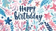 © Khalida - Handdrawn doodle lettering postcard with Happy birthday Includes phrases like Time to celebrate and Make a wish Designed as a label for banners and tshirt designs