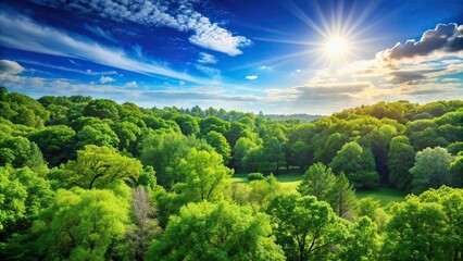 A beautiful nature background with lush green trees and a clear blue sky , nature, background, trees, green, lush