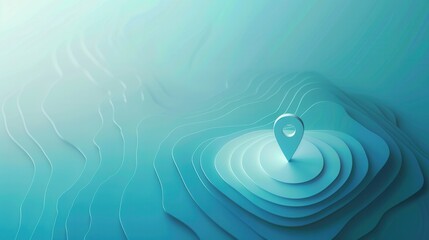 Aufkleber - A minimalist and sleek image featuring a white location pin icon on a blue, abstract topographic background. Ideal for navigation apps and travel services. Generative AI