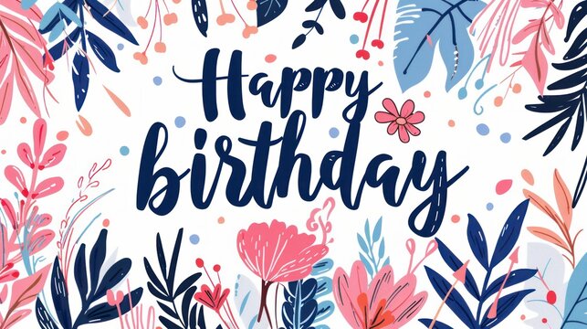 Handdrawn doodle lettering postcard with Happy birthday Includes phrases like Time to celebrate and Make a wish Designed as a label for banners and tshirt designs