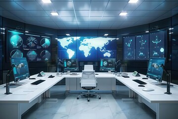 Hightech digital control center for medical business logistics with plenty of room for copy