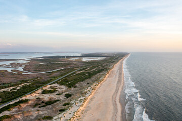 Wall Mural - Aerial View of Cape Hatteras National Seashore Looking North Towards the Bodie Island Lighthouse in the Outer Banks North Carolina