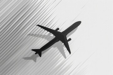 Poster - A sleek, minimalist silhouette of an airplane in flight against a white, cloudless sky. Generative AI