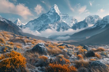 Wall Mural - Majestic Mountain Peak with Snow-Covered Slopes