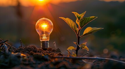 Wall Mural - lightbulb tree energy power concept. generative ai