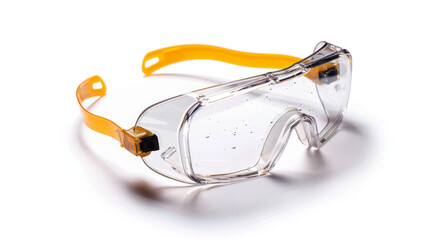 Glass scratch removal safety goggles for eye protection during repair isolated on white background