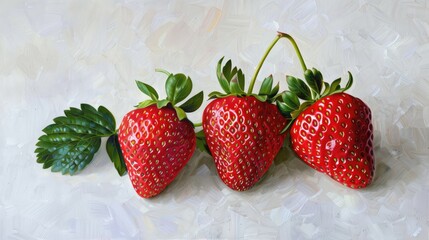 Canvas Print - Strawberries red leaves white. Generative AI