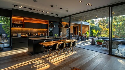 Modern Kitchen with Glass Doors and a View of a Patio