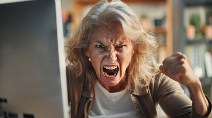 Woman getting angry at computer work, AI Generative