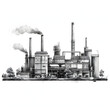 © Pixel Prophet - horizontal manufacture landscape. hand drawn industrial line isolated on white background, png