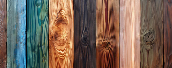 Wood background. Close-up of various textured wooden planks with distinct grains and patterns