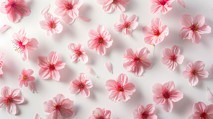 Canvas Print - Cherry blossom Creative composition with sakura spring flowers isolated on white background Springtime arrangement Holiday concept Flat lay top view floral design : Generative AI