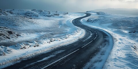 Wall Mural - Winding Road Through a Snowy Landscape