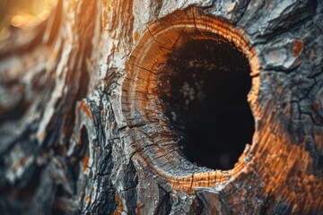 A close-up view of a tree trunk with a hole, suitable for use as a texture or design element