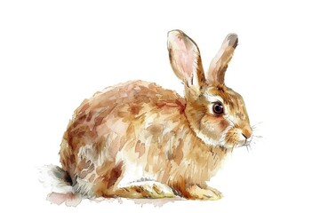 Wall Mural - A whimsical watercolor painting of a rabbit against a clean white background, suitable for various uses such as children's books or merchandise design